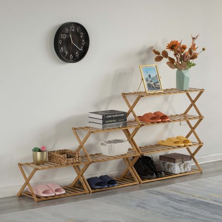 Basicwise Bamboo Foldable Shoe Rack, Free Standing Shoe Organizer Storage Rack, 2 Tier QI004329.2